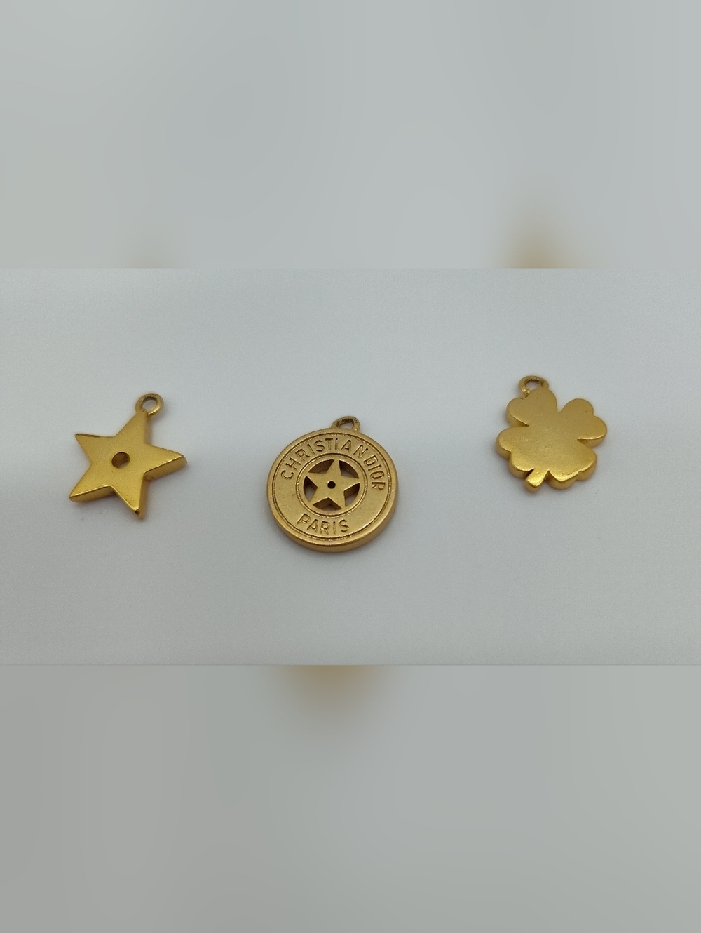 DIOR Gold Charm Trio Star Medallion Clover Zipper Pull Pendant Set